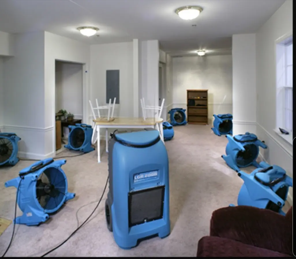 Air movers and dehumidifier setup for Water Extraction & Removal in Lemoore Station